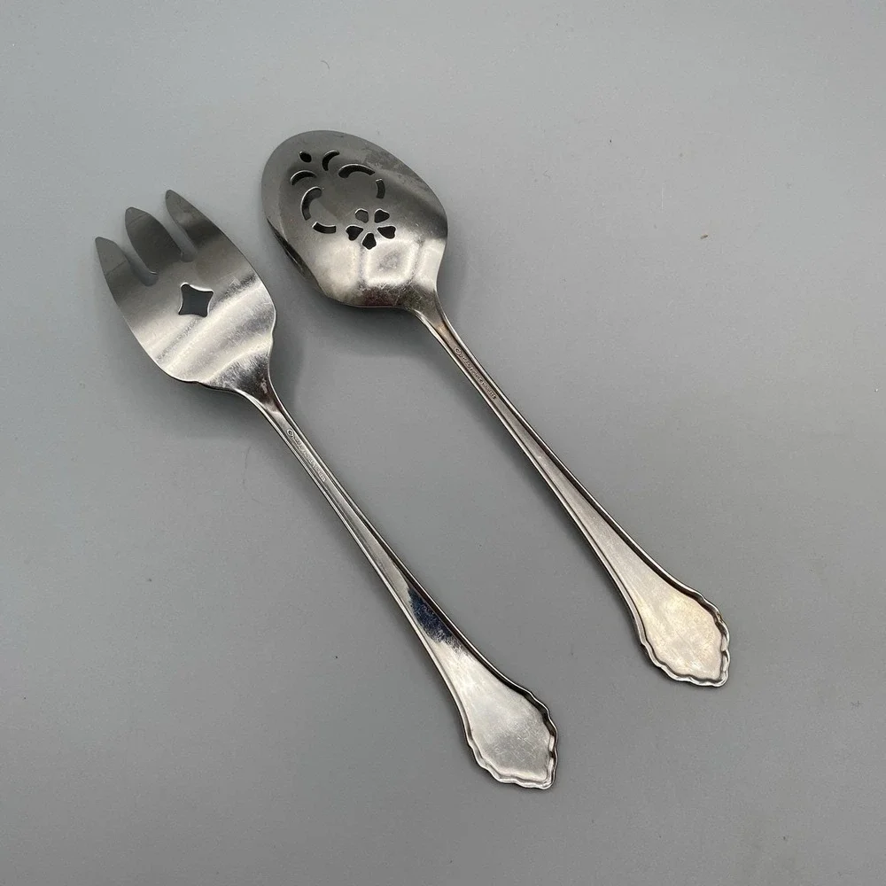 Oneida Profile LAKEWOOD Serving Meat Fork‎ Pierced Slotted Spoon Stainless